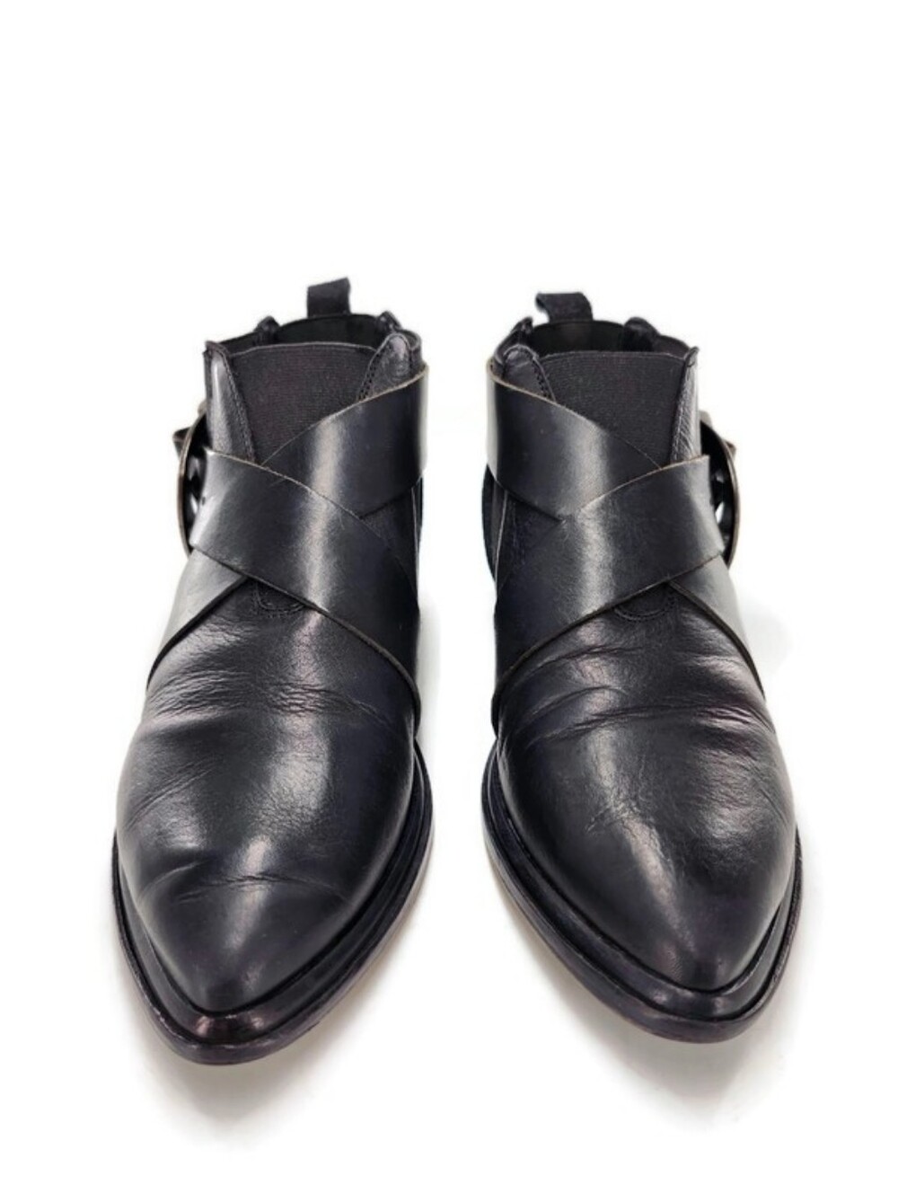 Free People Maverick Chelsea Black Leather Suede Silver Western Buckle Shooties - Picture 3 of 14